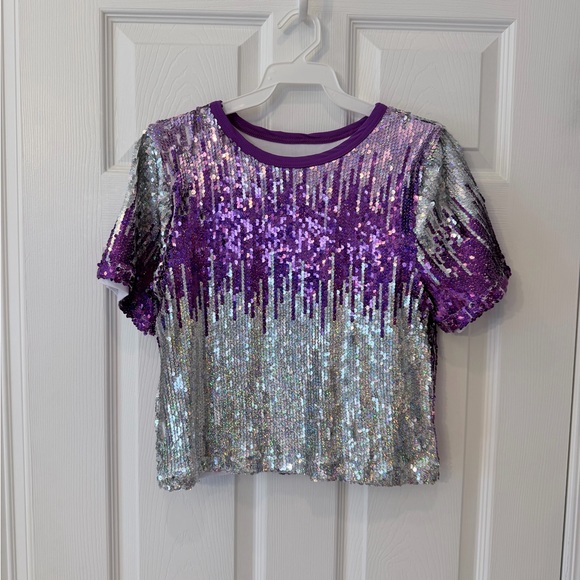 Purple and Silver Sequin Dance Top - Picture 7 of 7